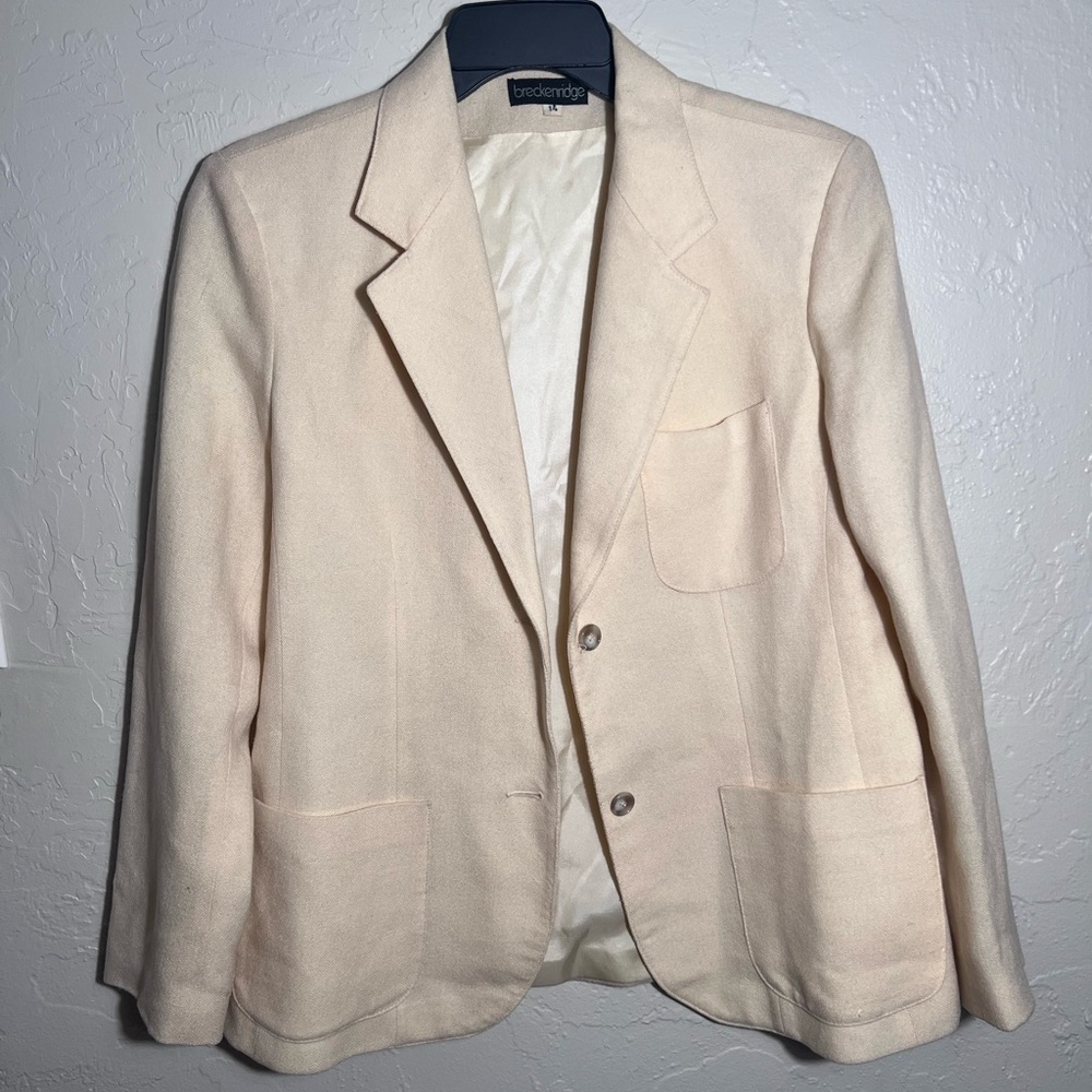 BRECKENRIDGE 100% WOOL CREAM BLAZER SIZE 14